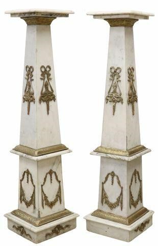 Appraisal: pair Brass-mounted marble pedestals plant stands late th c each