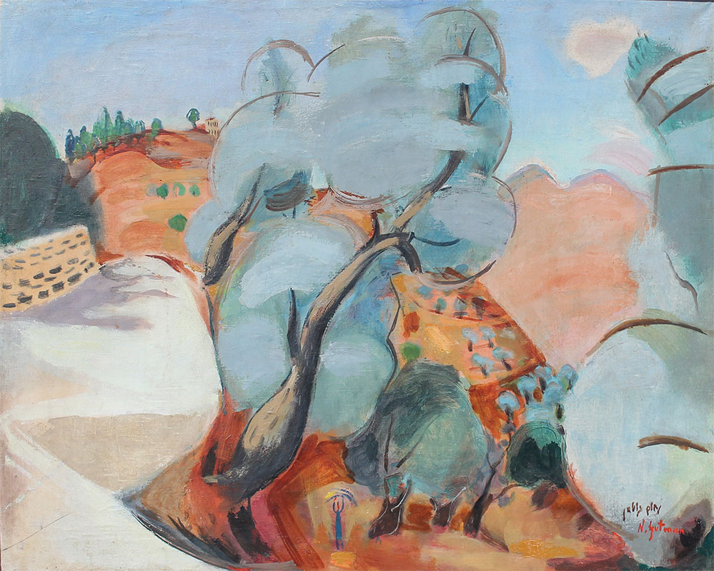 Appraisal: GUTMAN Nachum Israeli - Landscape with Figure Oil Canvas ''