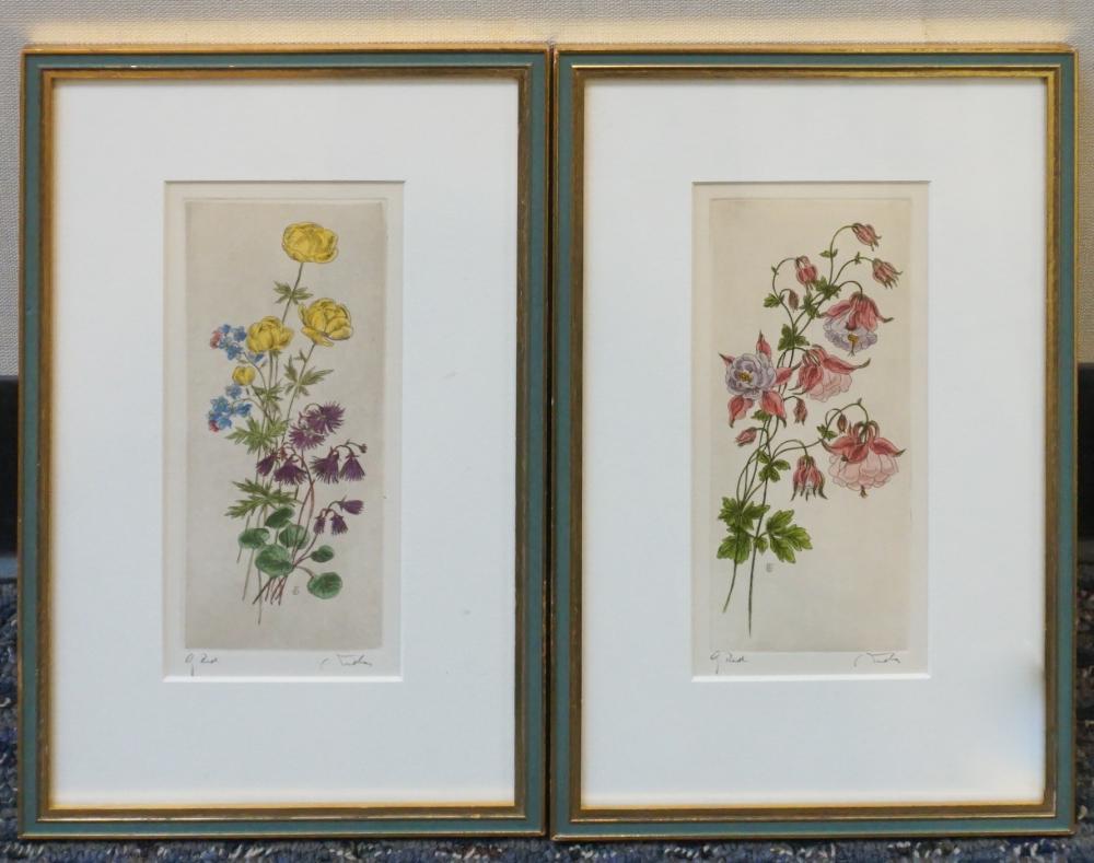 Appraisal: Pair Floral Etchings Signed l r Frame x in x