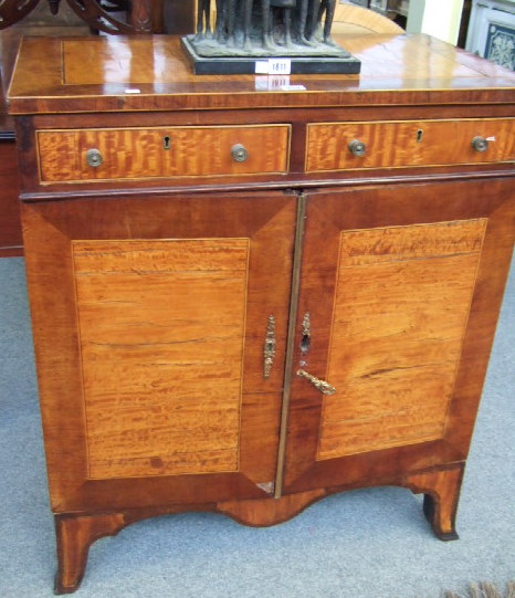 Appraisal: A George III satinwood mahogany and kingwood crossbanded side cabinet