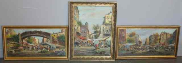 Appraisal: VANDO Oil on Canvas Market Scenes From a New Rochelle