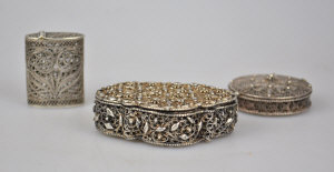 Appraisal: Three Indian filigree small boxes with hinged lids