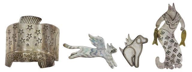 Appraisal: lot of Sterling silver jewelry including brooch Mamme Cat Fishing