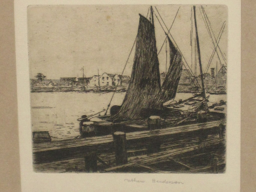 Appraisal: MATTHEW HENDERSON Etching 'Dutch Fishing Smacks' signed in pencil recto