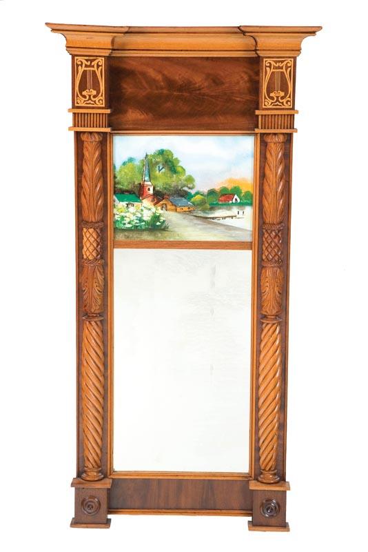 Appraisal: REVERSE GLASS PAINTED MIRROR American st half- th century mahogany