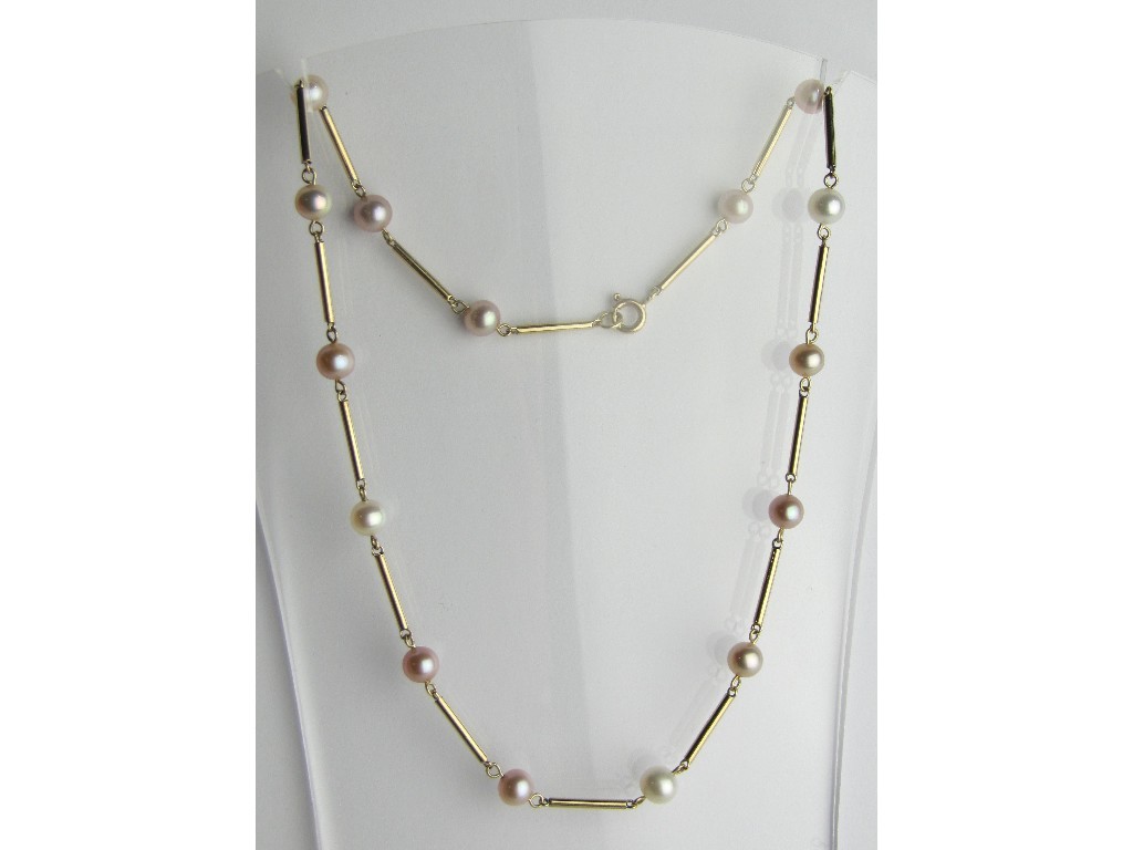 Appraisal: Nine carat gold cultured pearl spacer necklace approximately cm