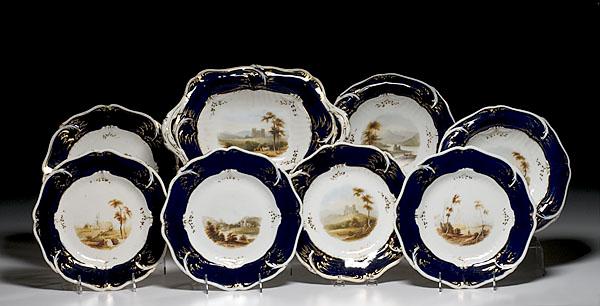 Appraisal: PARTIAL DESSERT SERVICE WITH LANDSCAPE DECORATION pieces English th century