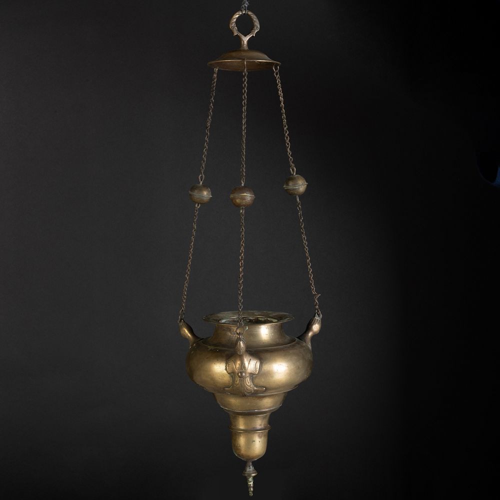 Appraisal: German Baroque Brass Hanging Incense Burner Possibly Nuremberg Headed by