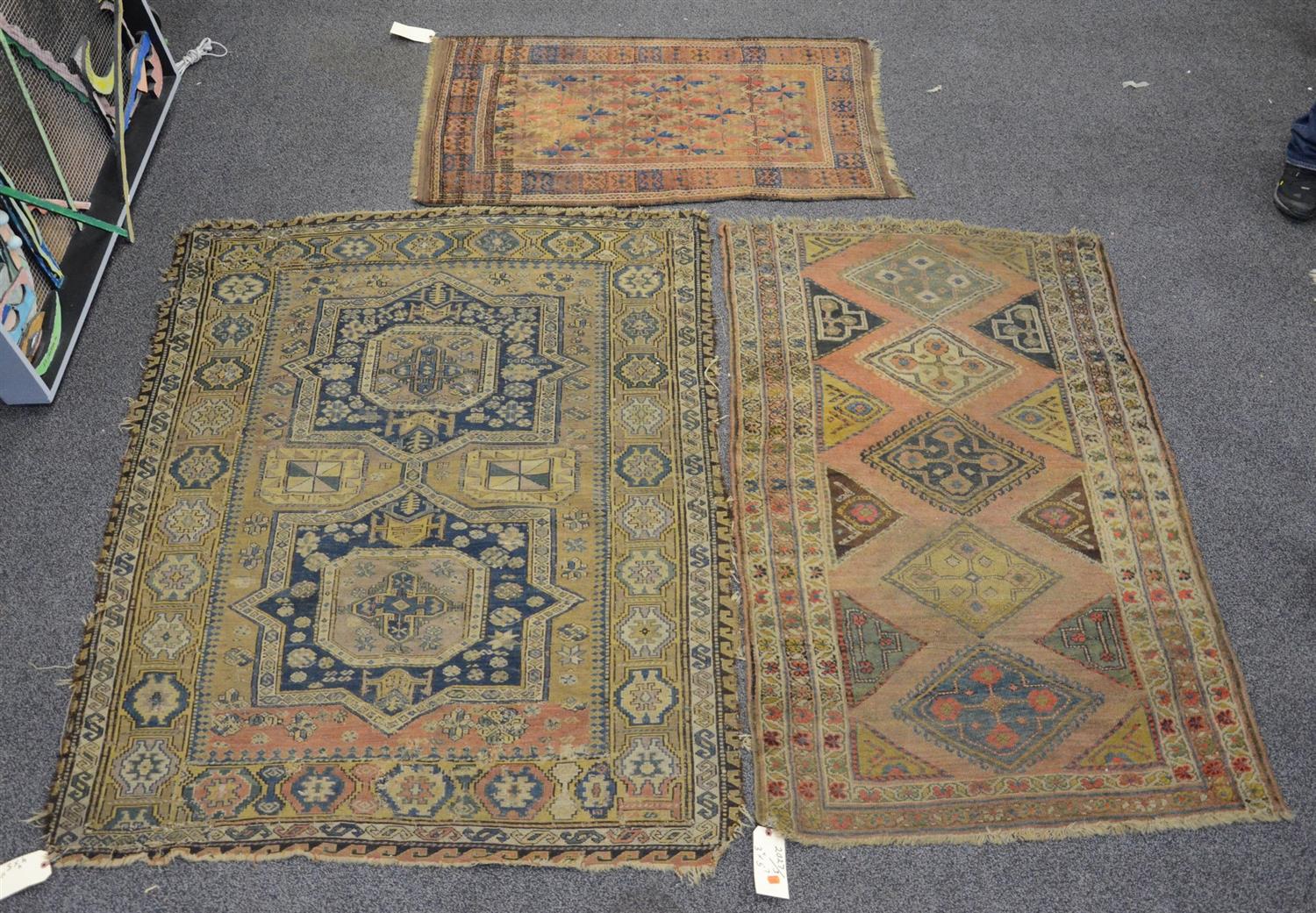 Appraisal: Turkish Caucasian rugs throw rugs all with wear and losses