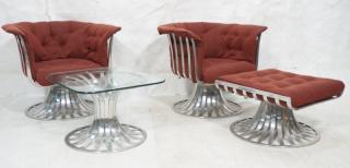 Appraisal: RICHARD SCHULTZ Aluminum Lounge Chairs Ottoman Pr pedestal base lounge