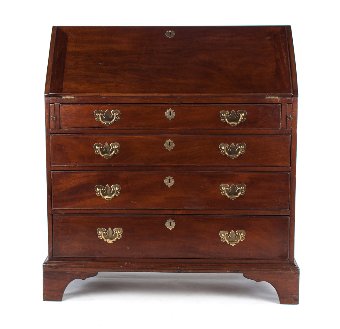 Appraisal: George III mahogany slant-front desk fitted compartment with drawers and