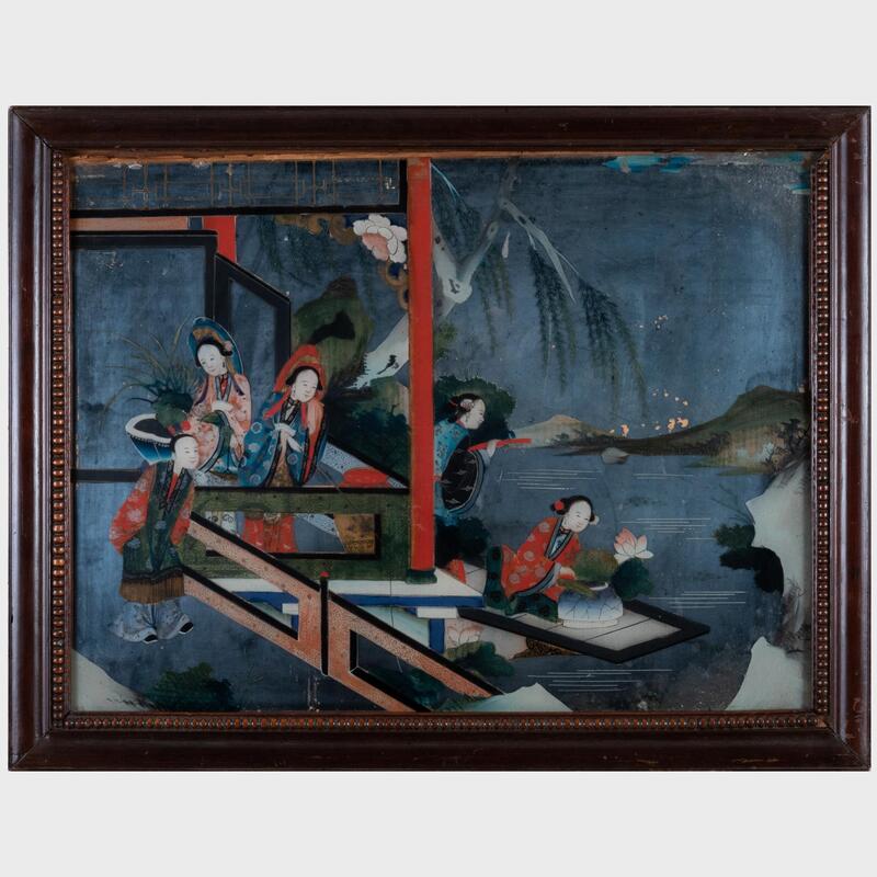 Appraisal: Chinese Export Reverse Painting on Glass x in frame Condition