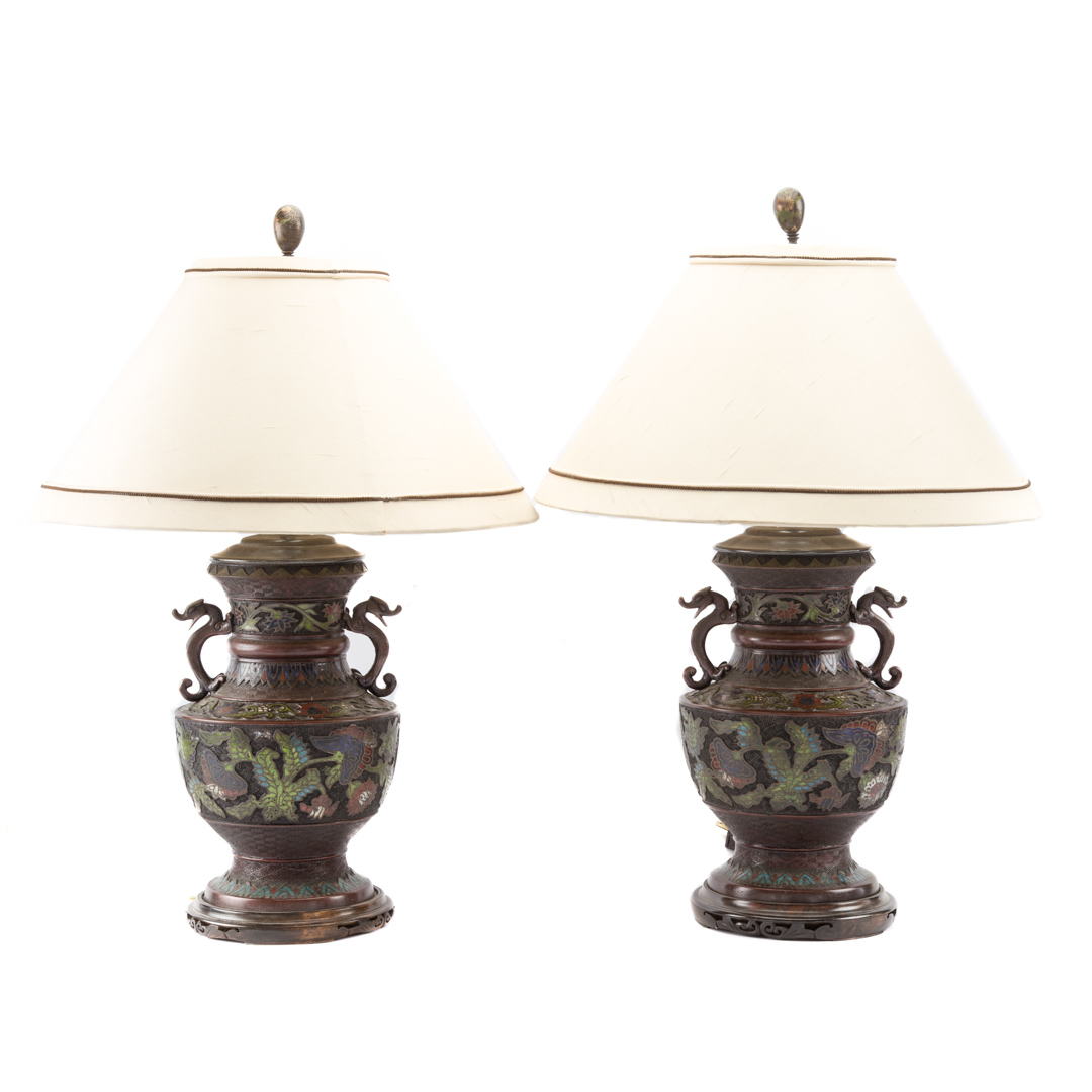 Appraisal: Pair of Chinese enameled and copper vase lamps late th