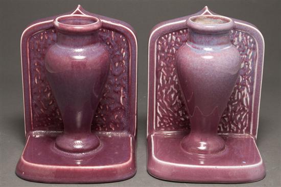 Appraisal: Pair of American glazed art pottery vase-form bookends possibly Rookwood