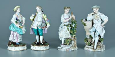 Appraisal: Two pairs porcelain figurines both pairs Meissen style he with