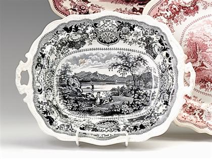 Appraisal: Historical black transferware open vegetable william adams tunstall and stoke