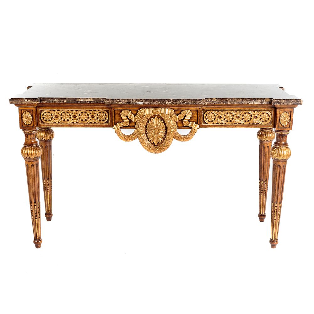 Appraisal: Maitland-Smith Louis XVI Style Marble Top Console Elaborately carved rosettes