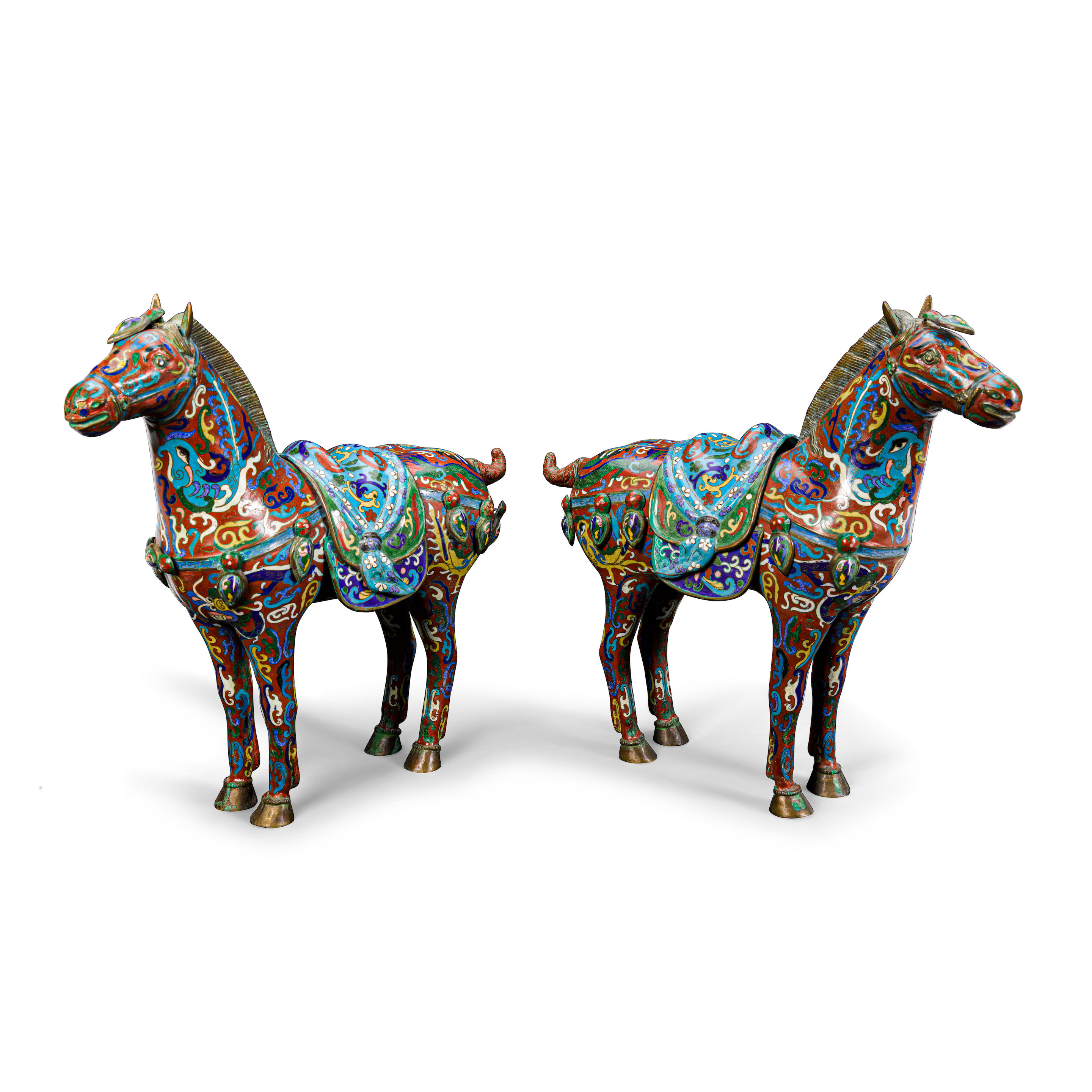 Appraisal: A PAIR OF CHINESE CLOISONN FIGURES OF HORSES TH CENTURY