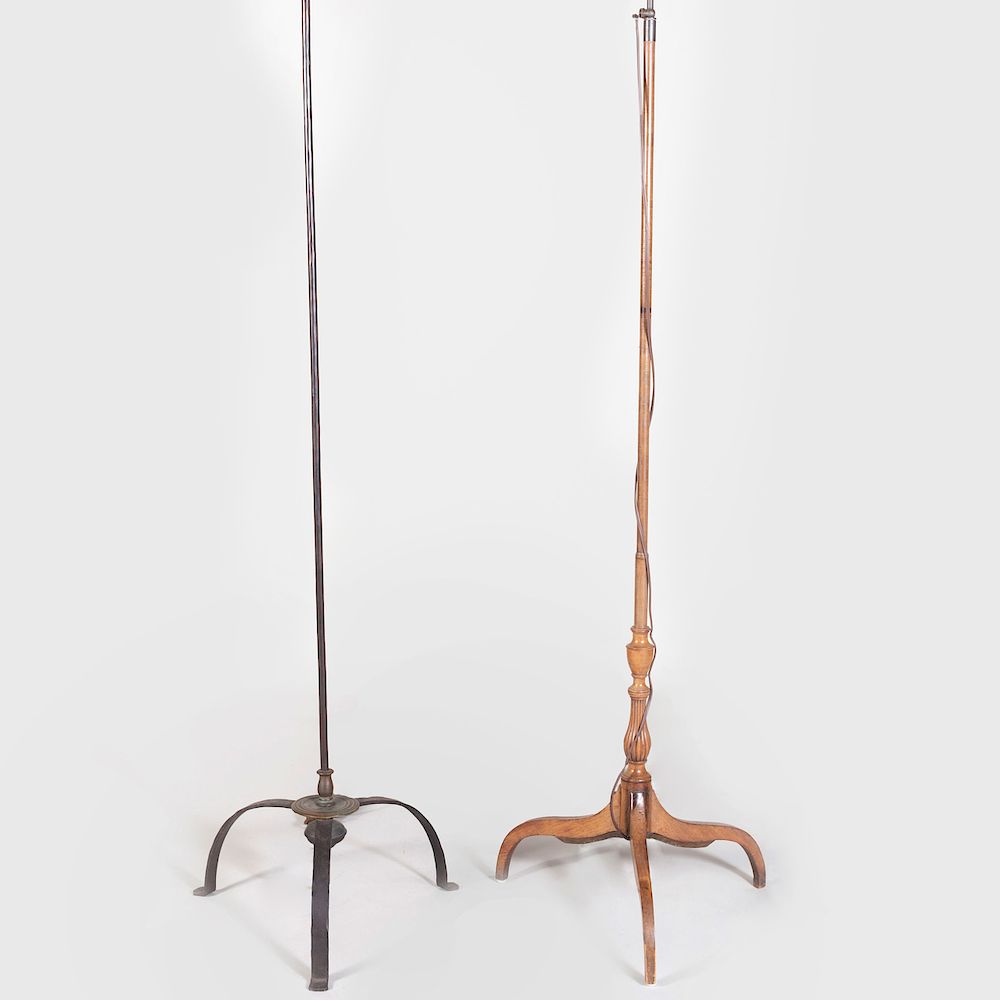 Appraisal: Two Tripod Form Floor Lamps One carved faded mahogany the