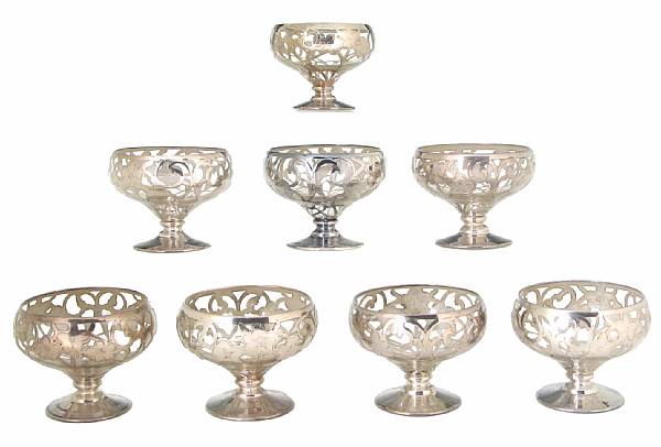 Appraisal: A set of eight silver overlay stemmed sherbet cups Height