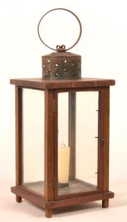 Appraisal: th Century Wood Frame Candle Lantern Painted Red and Yellow