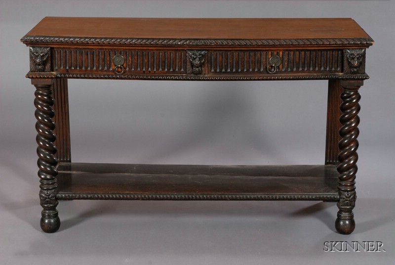 Appraisal: Jacobean Style Oak Console Table early th century rectangular top