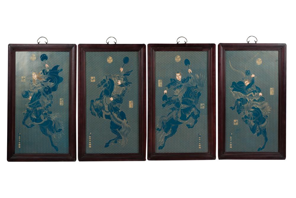 Appraisal: SET OF FOUR FRAMED CHINESE PORCELAIN PLAQUESeach depicting man on