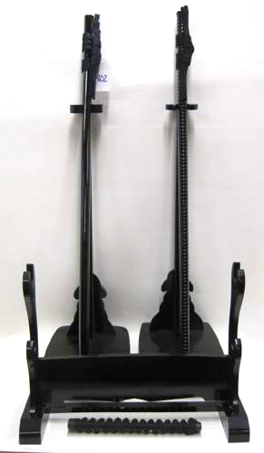 Appraisal: JAPANESE SAMURAI SWORD ACCESSORIES two vertical type stands four horizontal