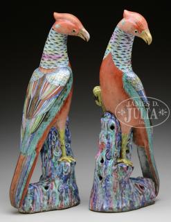 Appraisal: IMPORTANT PAIR OF FINE POLYCHROME DECORATED PHOENIXES Qing Dynasty China