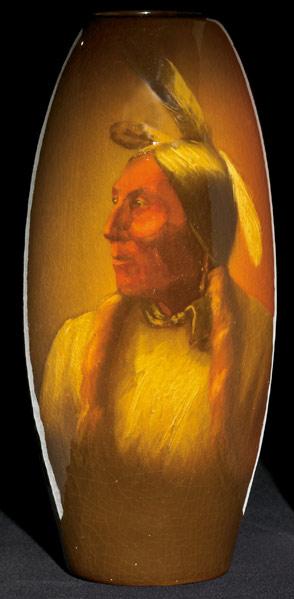 Appraisal: OWENS Indian vase painted by A F Best Chief White