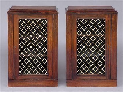 Appraisal: PAIR OF REGENCY ROSEWOOD SIDE CABINETS Each molded top above