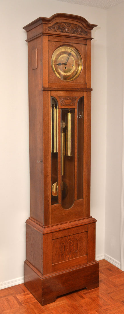 Appraisal: ENGLISH DECO OAK GRANDFATHER CLOCK Early to mid th century