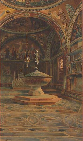 Appraisal: Italian School th Century A baptistry font in a church