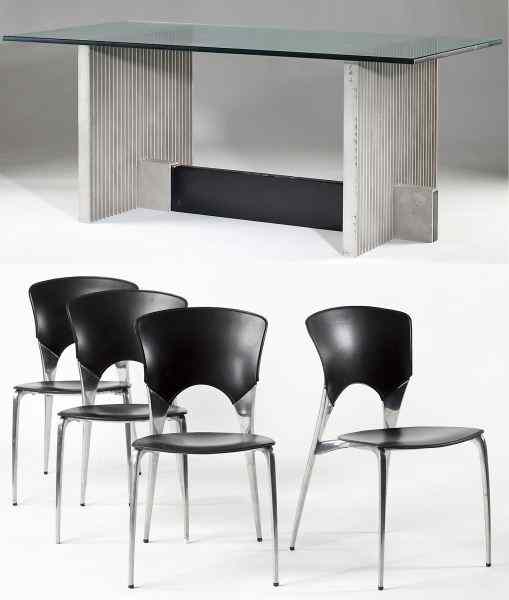 Appraisal: Philippe Starck J Chairs and TableFrance circa aluminum and leather