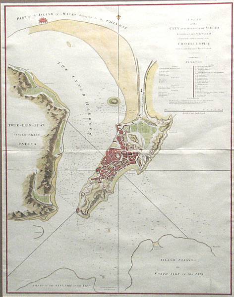 Appraisal: Two engraved and hand colored maps of Macao Both framed