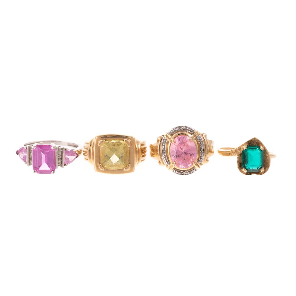 Appraisal: A Collection of Fashion Gemstone Rings in Gold K yellow