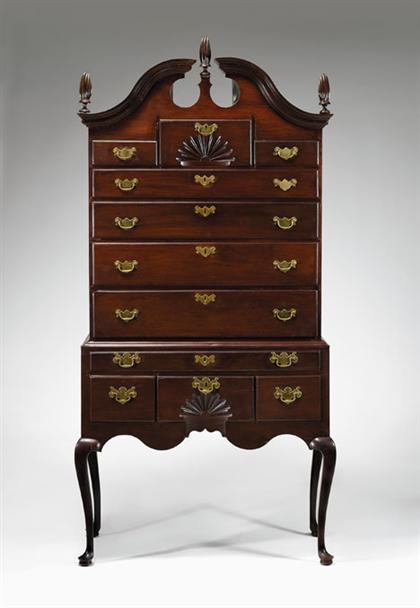 Appraisal: Queen Anne Mahogany high chest connecticut - With scrolled pediment