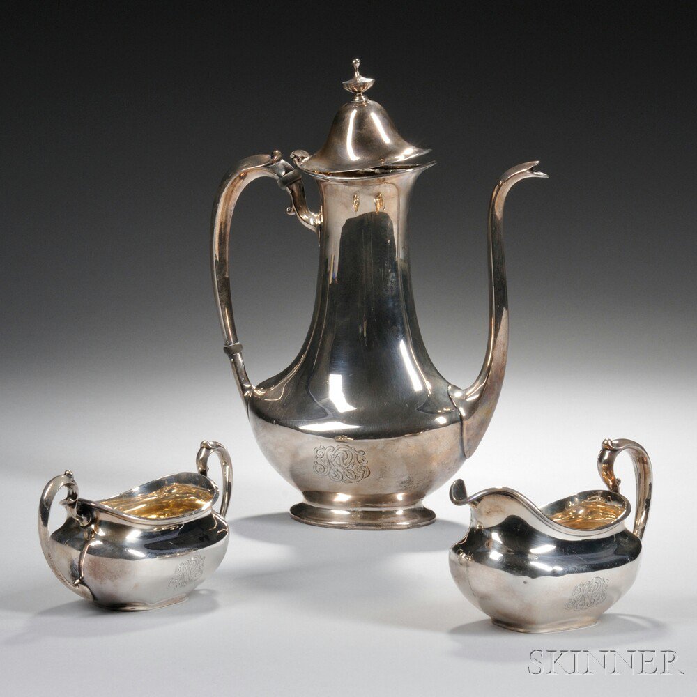 Appraisal: Three-piece Frank M Whiting Sterling Silver Tea Service comprised of