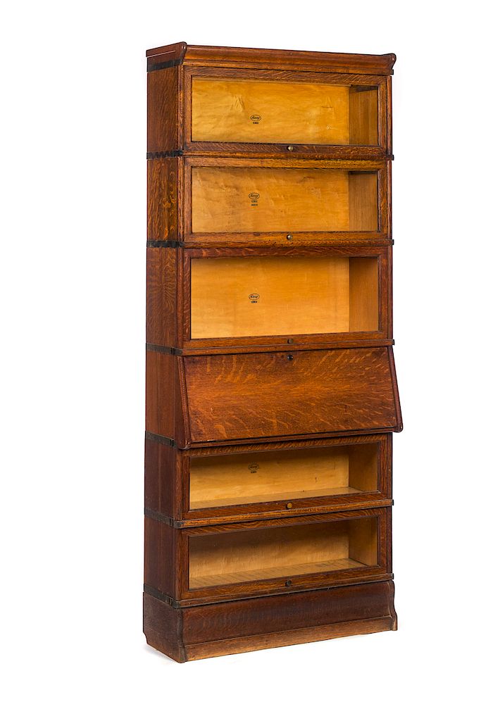 Appraisal: Stack Macy Oak Barrister Book Case With Desk Good original