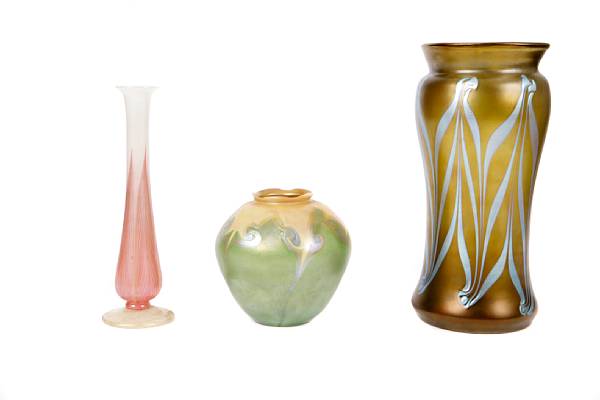 Appraisal: A Tiffany Favrile glass stickneck vase and two Art Glass