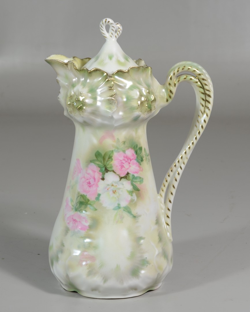 Appraisal: RS Prussia porcelain chocolate pot decorated with pink and white