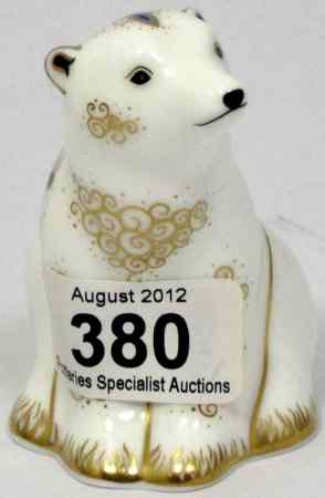 Appraisal: Royal Crown Derby Paperweight Sitting Polar Bear Boxed Gold Stopper