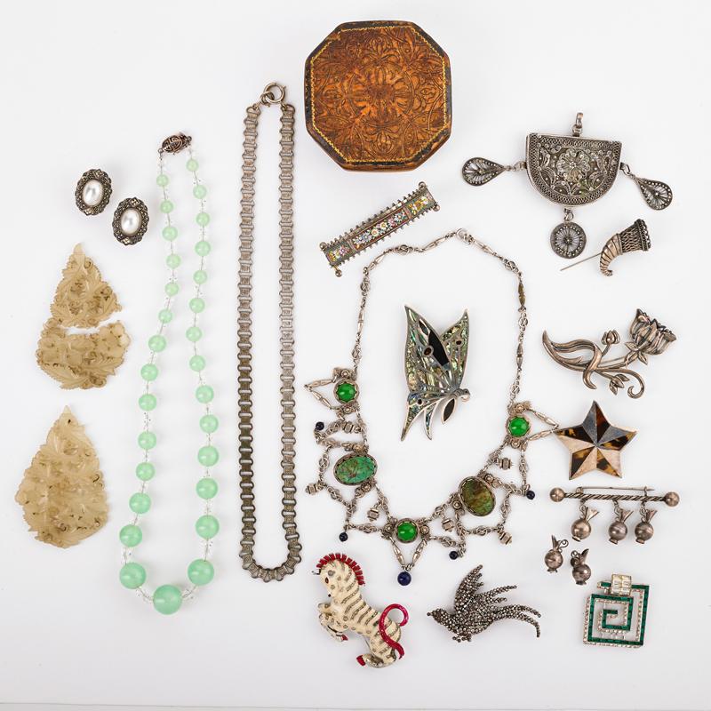 Appraisal: COLLECTION OF SILVER HARDSTONE COSTUME JEWELRY Nineteen pieces Taxco Mexico