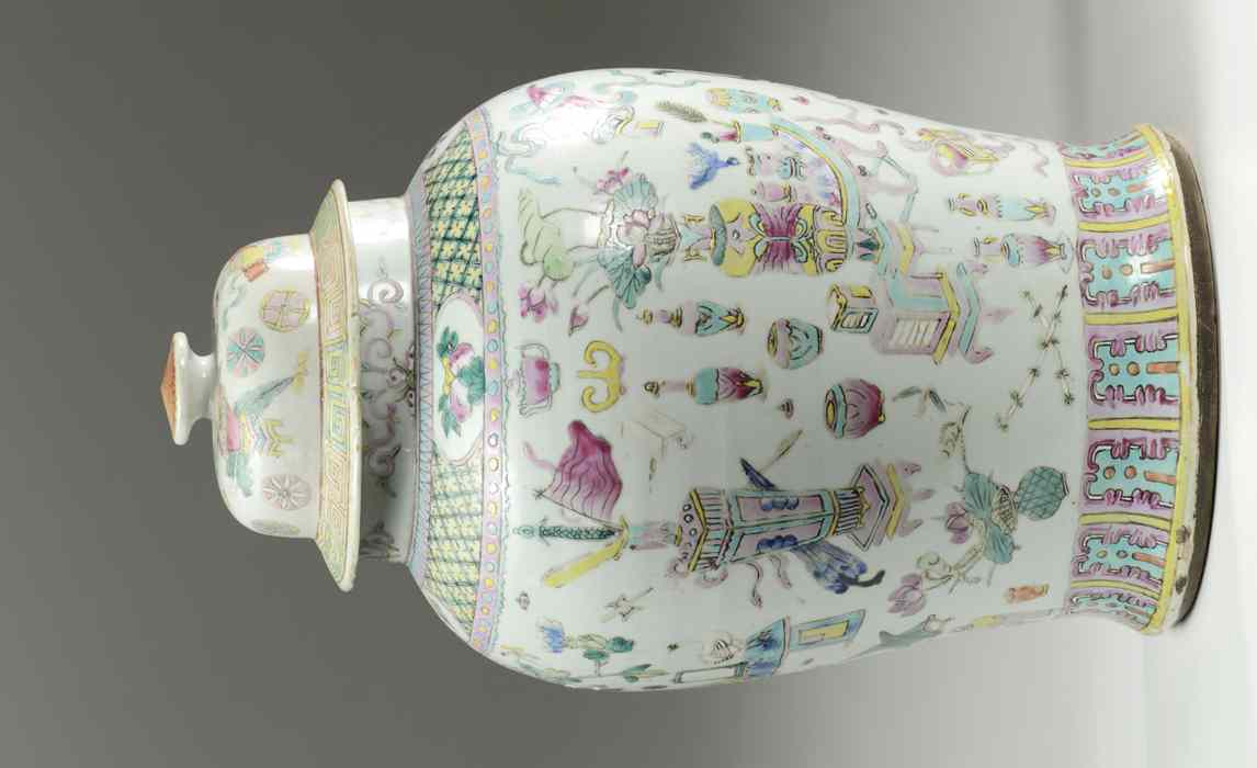 Appraisal: CHINESE PORCELAIN COVERED STORAGE JAR hand painted under glaze with