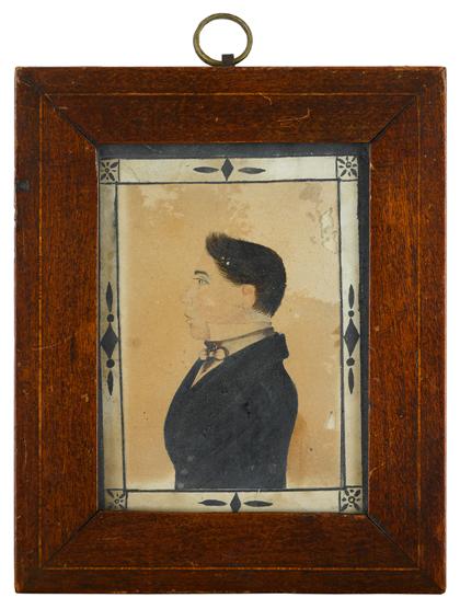 Appraisal: American School th centuryminiature profile portrait of a young man