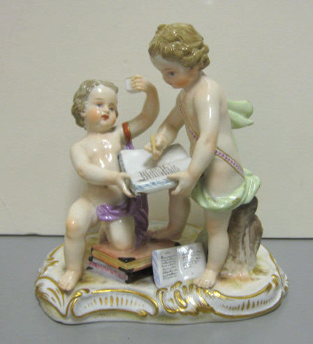 Appraisal: MEISSEN PORCELAIN FIGURE GROUP Depicting Poetry two putti with books