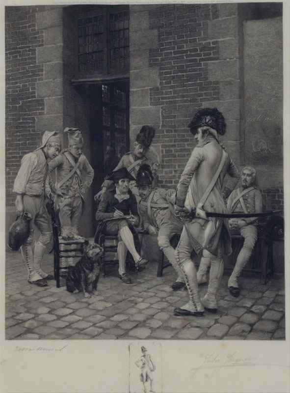 Appraisal: JACQUET Jules French - French Soldiers in a Street Setting