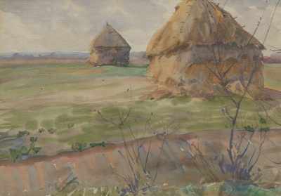 Appraisal: Frank Nelson Wilcox American - Old Haystacks Watercolor on paper