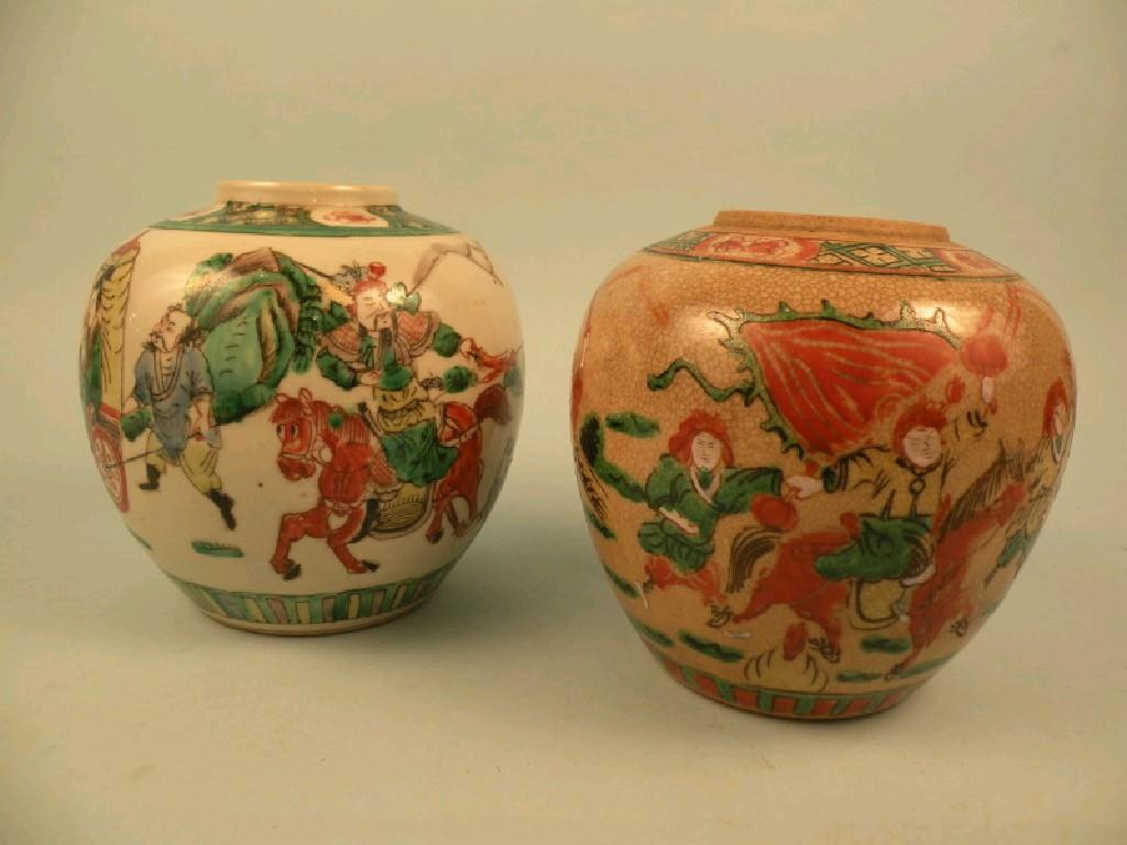 Appraisal: An early thC famille vert ginger jar painted with warriors