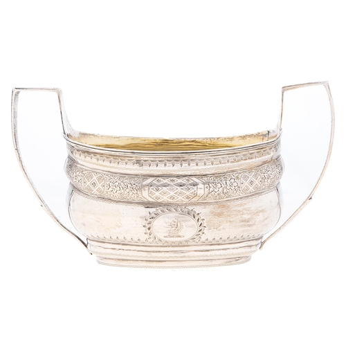 Appraisal: A George III engraved silver sugar bowl with reeded rim